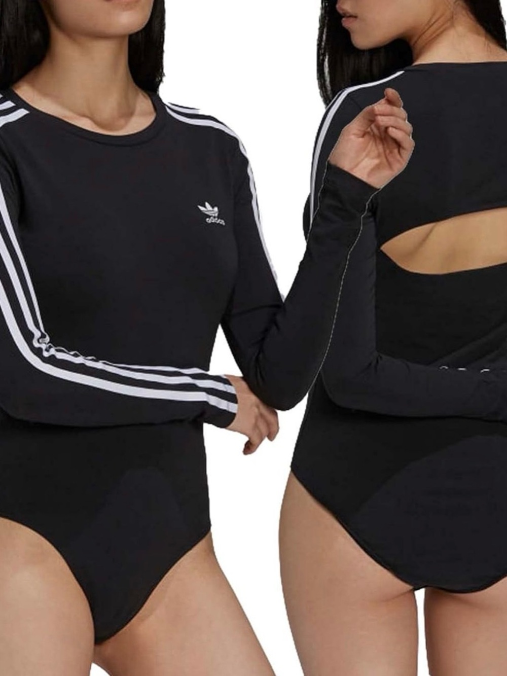 adidas Black Bodysuit with White Sleeve Stripes